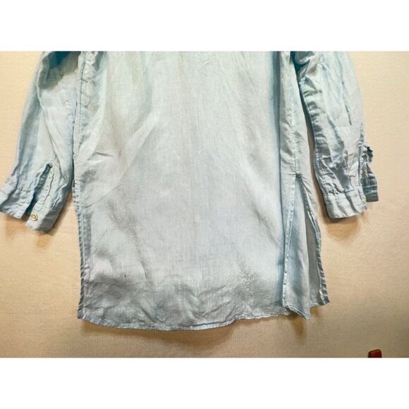 J.Jill Love Linen Shirt Dress Womens M Blue Button-Down Tunic Long Sleeve Casual - Picture 10 of 11